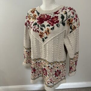 Vtg Weathervane 90s Chunky Floral Sweater size Small Women Cottagecore Crew Neck
